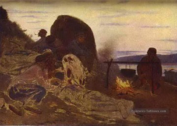  Repin Art - remorqueurs de chalands par feu de camp 1870 Ilya Repin